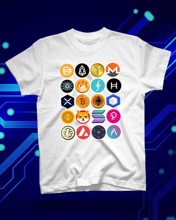 100 % Cotton Crypto Shirt "Crypto Logos" White - Large