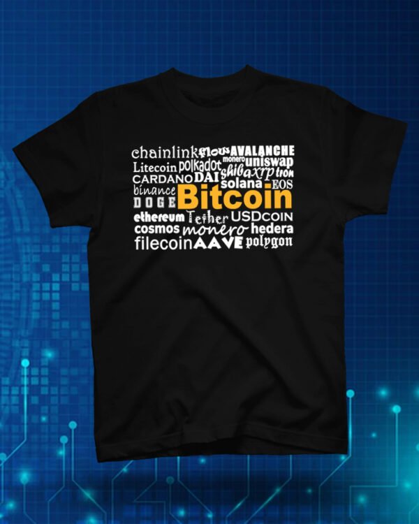 100 % Cotton Crypto Shirt "Crypto Names" Black - Large