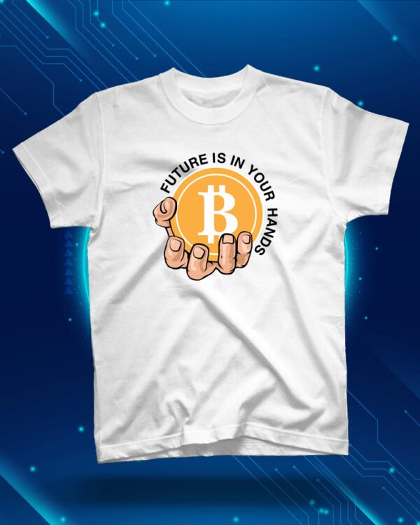 100 % Cotton Crypto Shirt "Future is in your Hands" White - Large