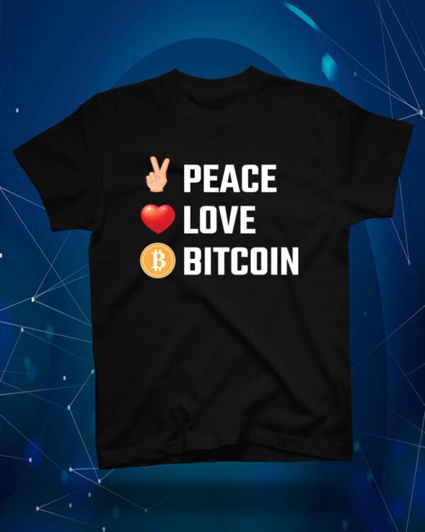100 % Cotton Crypto Shirt "Peace Love Bitcoin" Black - Large